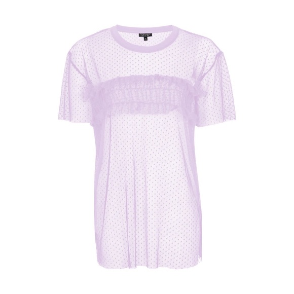 Topshop Pastel Lilac Sheer Ruffle Top with Dotted Swiss Detail - Picture 2 of 6